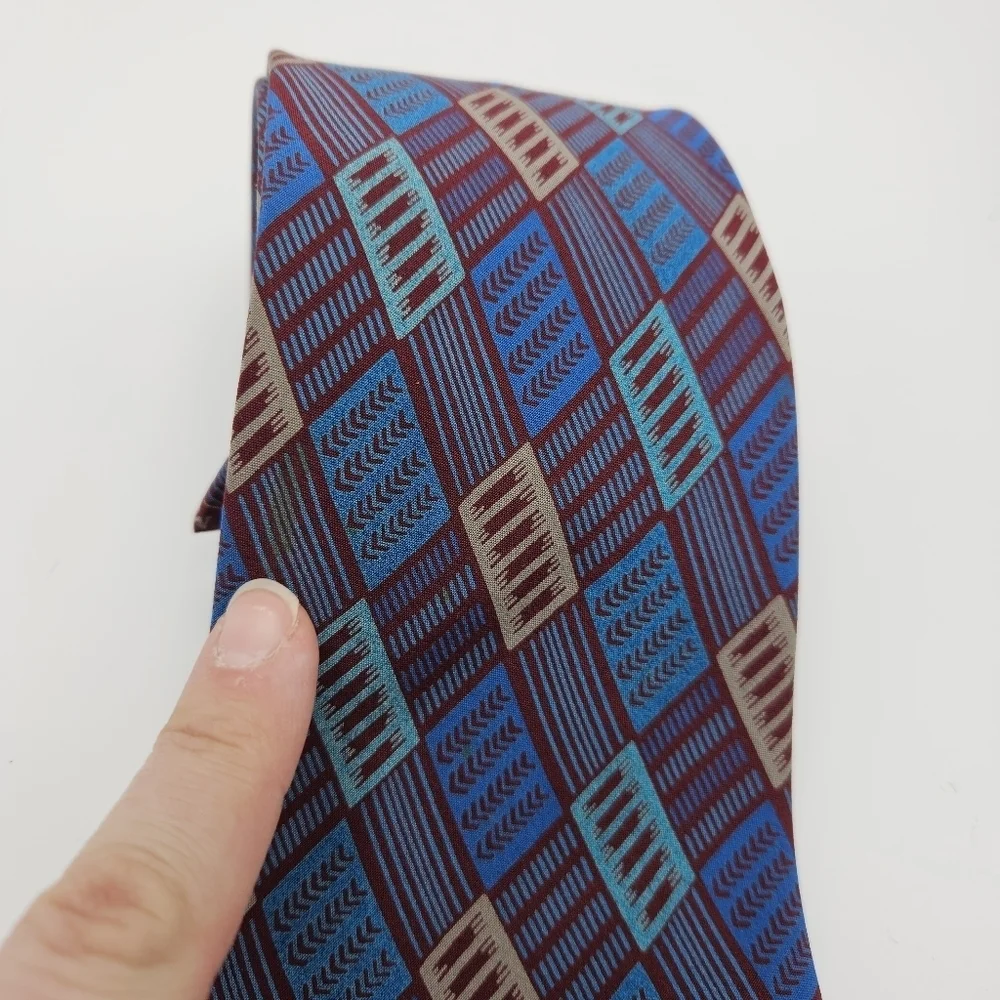 vintage Missoni blue and burgundy geometric tie with small flaw